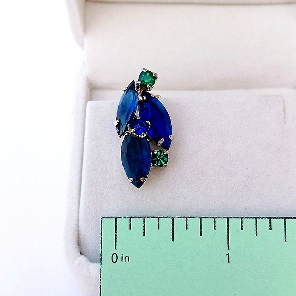 VINTAGE BLUE GREEN SILVERTONE EARRINGS clip on glass MCM - Picture 6 of 6